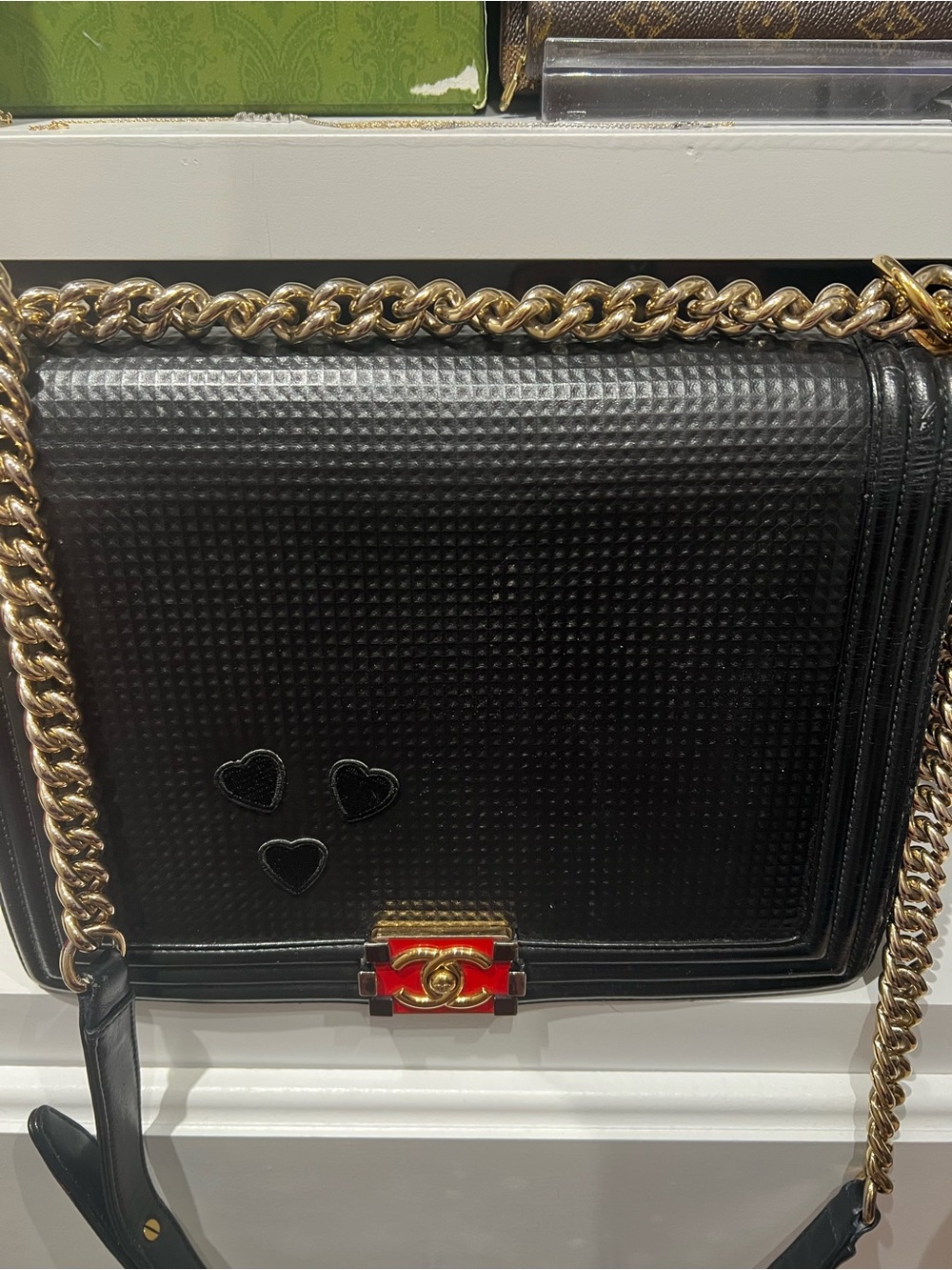 Chanel Lambskin Large Boy Bag Red accent CC.